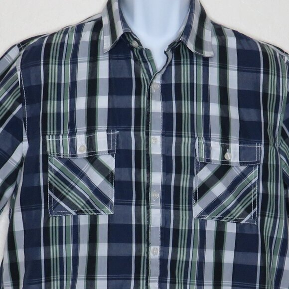 American Rag* Men's Short Sleeve Button Down Curved Hem Pocket Plaid Shirt~Large - Picture 11 of 11